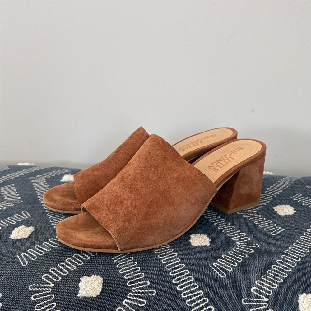 Little Burgundy Brown Suede Open-Toe Slide Mules